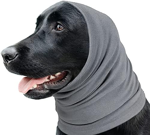 SIMENA No Flap Ear Wraps for Dogs, Stretchy Dog Ear Muffs, Dog Ear Cover Against Stressing Effect of Loud Noise, Head Wrap to Keep Your Dogs Ears Warm (Large (18-30" x 10"), Grey)