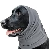 SIMENA No Shake Dog Ear Flap Wrap, Stretchy Dog Ear Muffs & Covers for Noise, Head Wrap to Keep Your Dogs Ears Warm (Large, Grey, 18-30