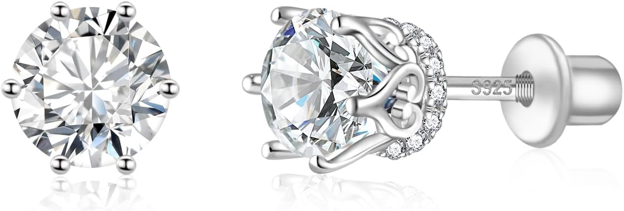Moissanite Screw Back Stud Earrings - 925 Sterling Silver D-color VVS1 Round Cut 6.5mm 2CT Moissanite Stud Earrings Jewelry Gifts for Women men