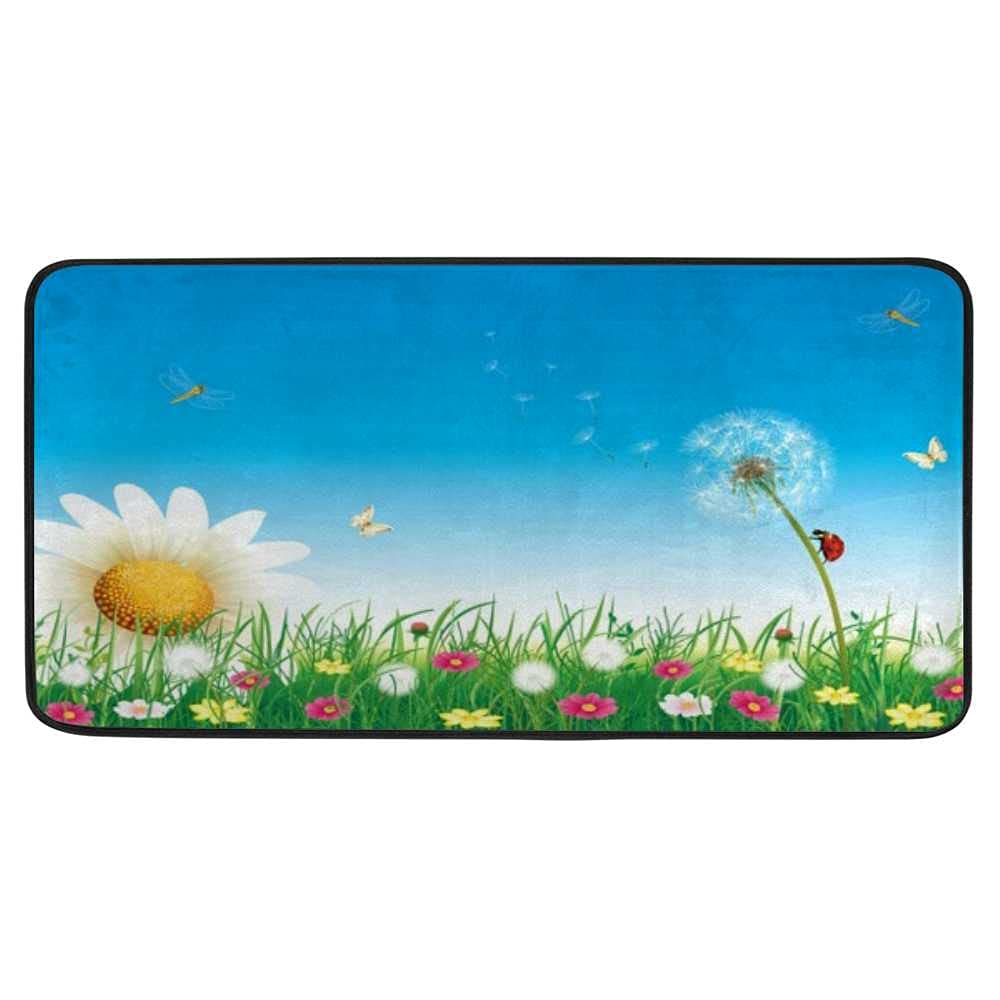 Tapis de cuisine long motif fleurs bleu idéal pour le salon douillet