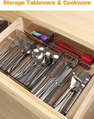 Image of Regalo Desk Drawer Organizer Trays Various Size Bathroom Drawer Tray Dividers Plastic Vanity Organizers Storage Bins for Makeup Dresser Kitchen Office (Clear) (4PC, Black)