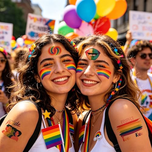 Image of 20 Sheets 2026 Pride Temporary Tattoos,170+ PCS LGBT Rainbow Gay Pride tattoos Stickers for Women, Men, Adults, Rave Party Accessories, Equality Celebrations