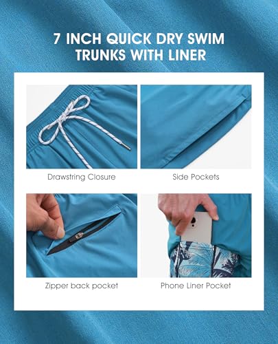 7inch Compression Swim Trunks: Mens Quick Dry Stretchy Comfort Soft Drawstring Zipper Pockets Beach Pool4