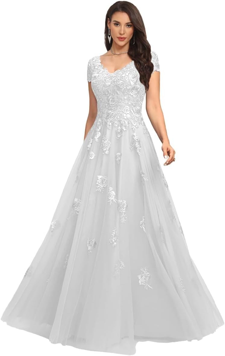 Mother of The Bride Dresses V Neck Lace Appliques Formal Dress Cap Sleeves Grandmother of The Groom Dress