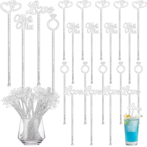 Reallnaive 100 Pcs Wedding Drinks Stirrers Plastic Wedding Cocktail Stirrers 7.5 Inch Sliver Glitter Swizzle Sticks Reusable Cupcake Toppers for Appetizers Beverage Coffee Festival Party Favor