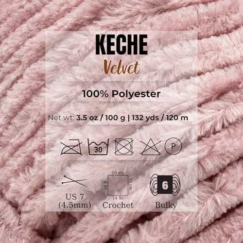 Image of Keche Velvet Yarn for Crocheting, Soft Chenille Bulky Baby Blanket Amigurumi Yarn 100 gr (132 yds) - Powder