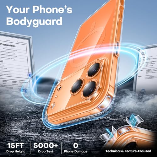 TAURI Original Design for iPhone 17 Pro Case, Compatible with MagSafe with Screen Protector, Anti-Yellowing Military-Grade Protection Shockproof Magnetic iPhone 17 Pro Case, Clear Orange by TAURI - Image 6