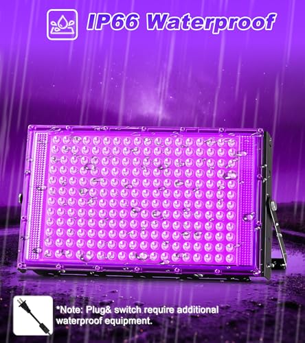 Image of TigQiang 200W 2 Pack LED Black Light IP66 Waterproof, Outdoor Blacklight Flood Light with Plug Switch Cord for Halloween, Neon Glow in The Dark Party, Body Paint, Fluorescent Poster, Classroom Party