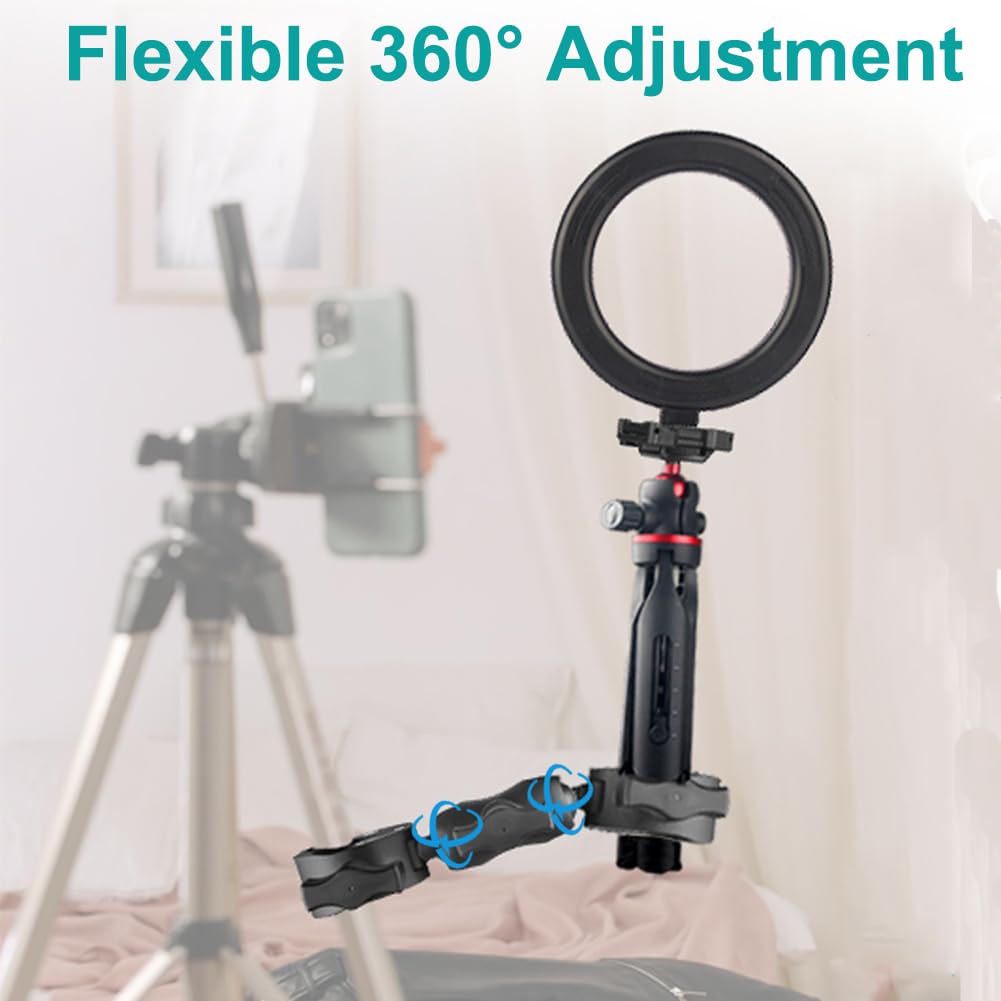 UNSTINCER 3 in 1 Supporto Action Camera per tubo 15-44mm, Super Morsetto 1/4"-20 Vite e adatta per Gopro, Attacco per DJI Insta360 ombrello treppiede bici moto manubrio,Doppia Staffa a Clip Porta