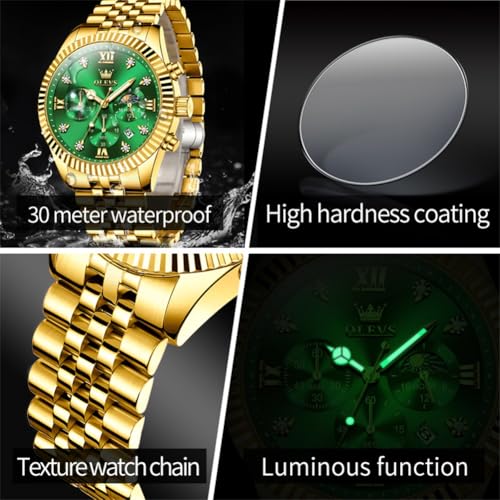 Image of OLEVS Watch for Men Analog Quartz Stainless Steel Moon Phase Calendar Chronograph Diamond Watches Waterproof Wrist Watch Luminous