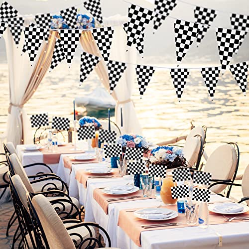 98Ft Checkered Black & White Pennant Banner Racing Flags And 20Pcs 11.8 Inch Racing Flags With Plastic Sticks For Racing Party Supplies By Hrlorkc #TOP6