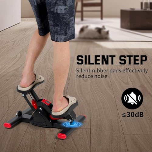Image of Mini Stair Stepper for Exercise with Resistance Bands | Hydraulic Steppers for Home Workout | Cardio Fitness Equipment for Weight Loss, Legs, Arms & Core Training | with LCD Monitor (Red)