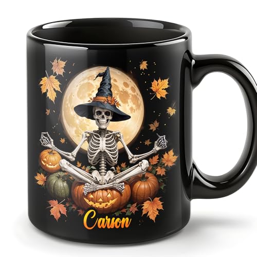 Smile lab Personalised Halloween Skull Mug, Gifts for Skeleton Lovers, Gothic Skull for Women, Halloween Holiday Gifts for Women, Halloween Skeleton Decor Gift, Custom Name Coffee Cup Ceramic Mug