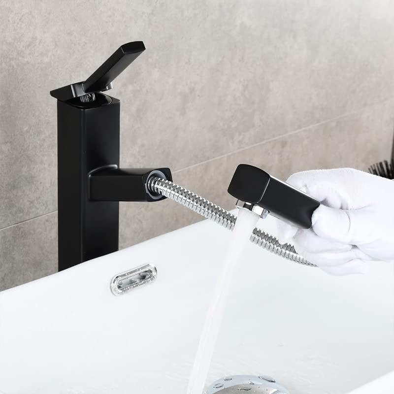 Robinet extractible noir de salle de bain à double fonction jet et spray