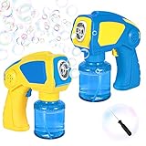 2 Bubble Guns with 2 Large Bottles Bubble Solution, Portable Bubble Machine for Kids, 1000+Bubbles Per Min, Simple One Button No Holding Trigger, for Party, Wedding, Outdoor Games, Birthday Gift