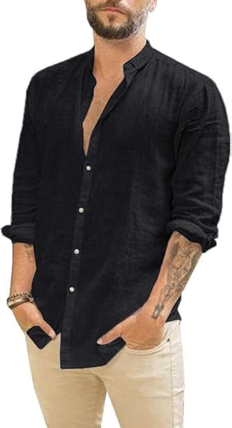 Runcati Herren Hemd Leinenhemd Langarm Sommer Strand Hemd Casual Regular Fit Freizeithemd Shirts