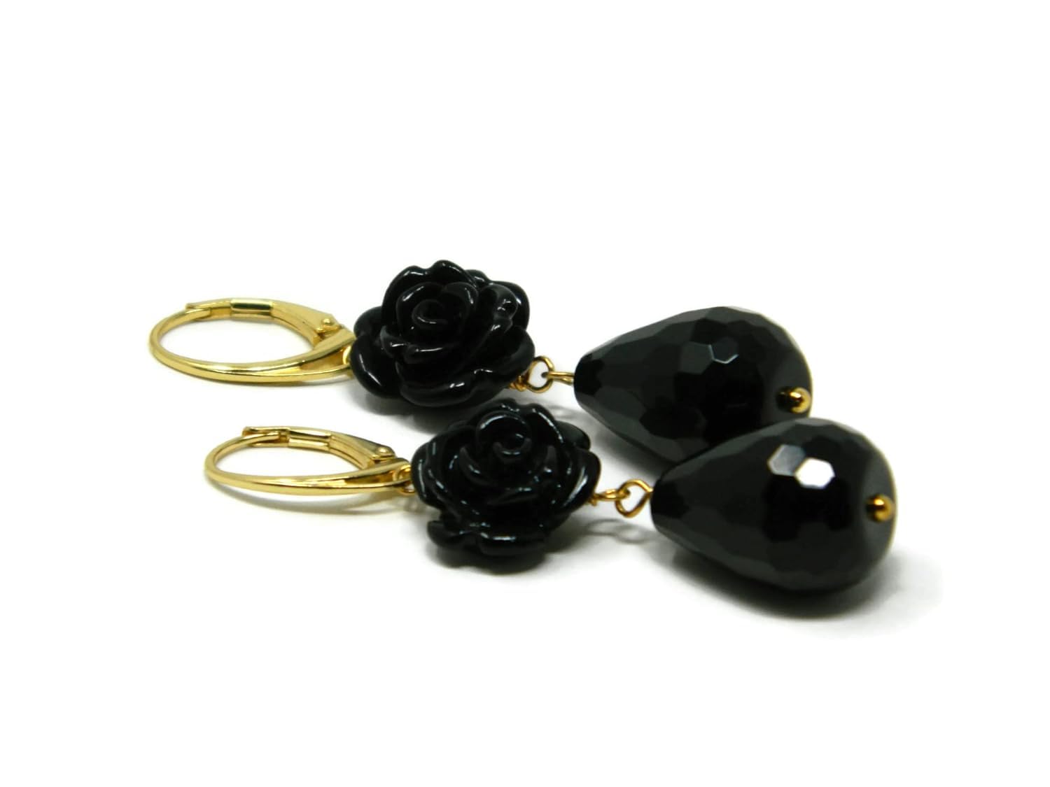 Orecchini Pendenti Donna in Resina Nera e Onice Naturale | Argento 925 Placcato Oro | Handmade Made in Italy | Anallergici e Nickel-Free | DodiGioielli