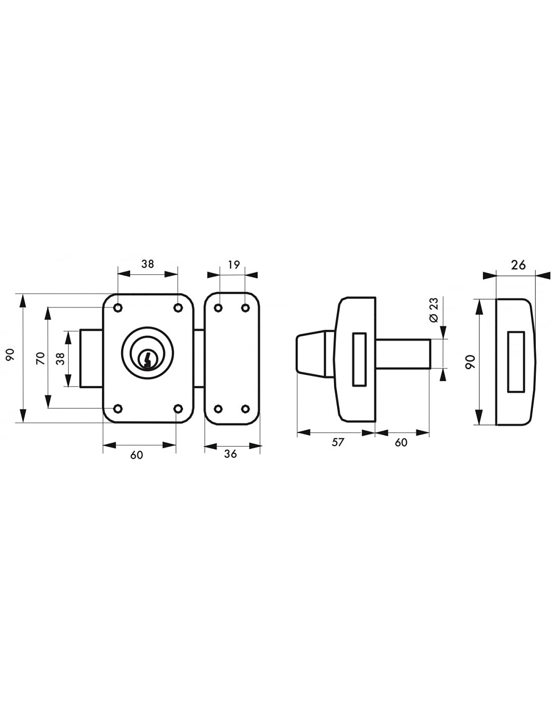 THIRARD Verrou à Double Entrée Acier Cylindre 60 mm Verni | verrou double entrée, cylindre 60 mm, acier, finition verni, 3 clés, porte d'entrée vitrée, fabrication française, doré
