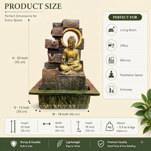 Image of G - Creations : Waterfall | Fountain | Buddha Waterfall Statue |Water Fountains for Outdoor Living Room, Office, Garden & Table Top Waterfall Indoor Home Decor Indoor Green & Black