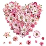 Serra Flora Faux Flower Heads Mini Artificial Flower Heads Fake Flowers Multicolor Small Silk Daisy Peony Flower Heads for Craft Garland Wedding Party DIY Home Decoration