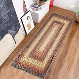 ROYHOME Long Hallway Runner Rug 2x6 Braided Print Runners Rug Boho Rustic Floor Cover Modern Area Rug Geometric Machine Washable Runner for Living Room Bedroom Nursery Kitchen, Red