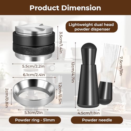 Image of Supvox 3 Pcs Espresso Accessories Kit Fits Espresso Machine Coffee Distributor and Tamper Leveler with Magnet Dosing Funnel for Portafilters Home Bar
