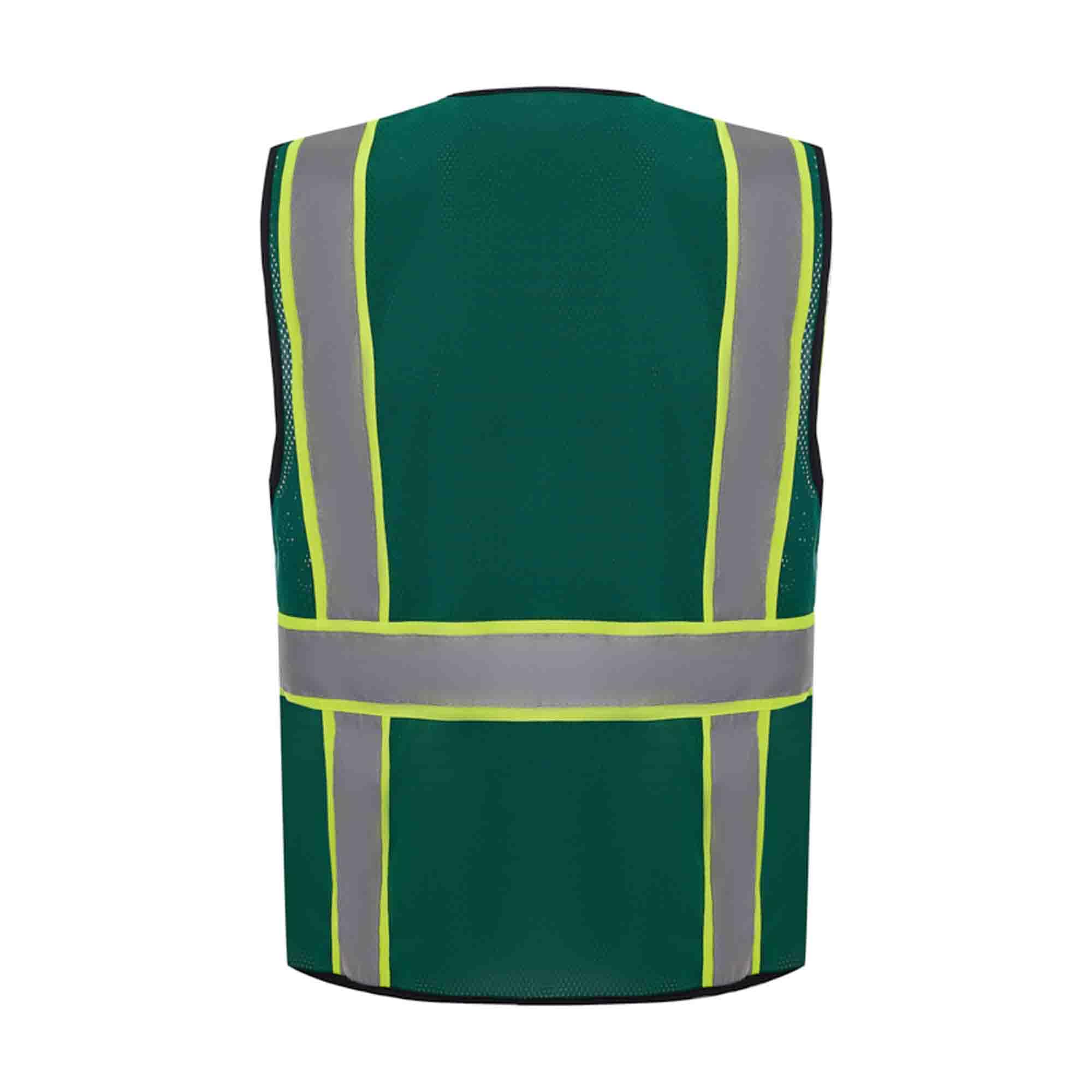 3C Products SV2530 Deluxe Ultra Cool Mesh Safety Vest, 2” Reflective w/Yellow Binding, Zipper, 9 Pockets, Dark Green (3XL)