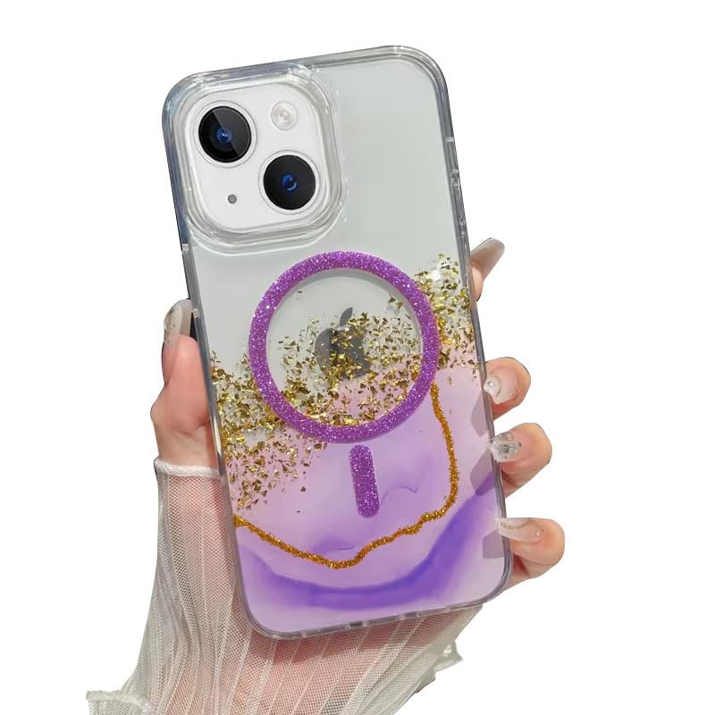 Image of mobistyle Compatible with iPhone 15 Plus | Magentic Glitter Gradian Elegant | Camera Lens Protection Back Cover Case for Women Girls iPhone 15 Plus (Purple)