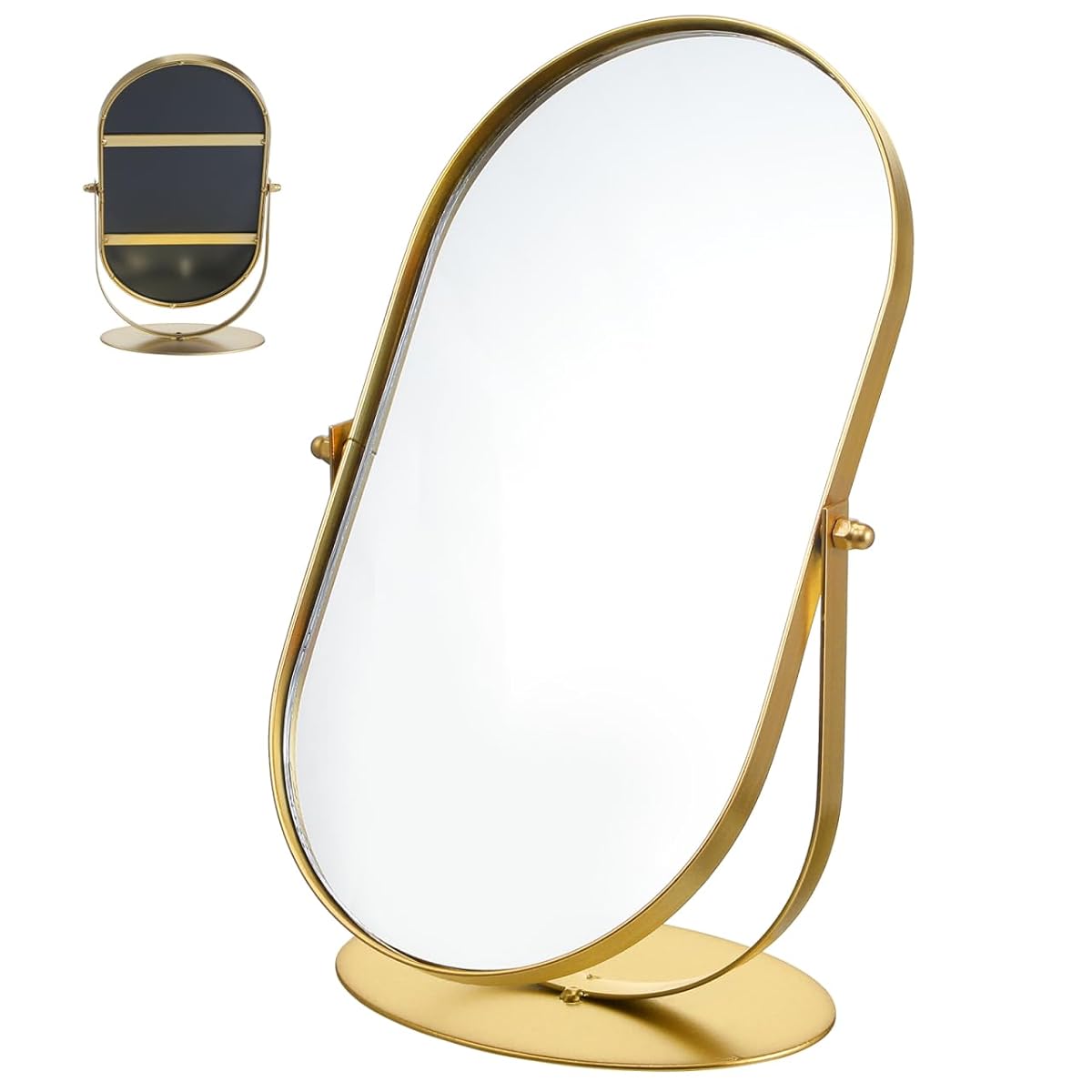 Espejo para maquillaje vintage ovalado con marco de metal miniatura 7