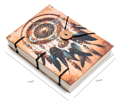 Image of Handmade Dreamcatcher Journal | Artistic Spiritual Design Diary with 125 GSM Recycled Paper ? Eco-Friendly Gift (7x5 Inch)