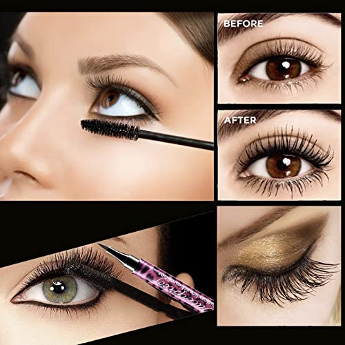Mascara Black Liquid Eyeliner Set,2Pcs Silk Fiber Mascara Black Volume and Length Waterproof Eyeliner,Long Lasting Eye Liner & Mascara for Eye Make-Up Sweatproof & Smudgeproof (Leopard Print) - Image 5
