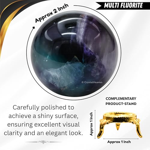 Image of Certified Fluorite Crystal Ball for Meditation - Premium Crystal Vastu Items for Home and Feng Shui Items for Good Luck - Ideal for Pooja Supplies and Spiritual Practices (2 inch Inch)