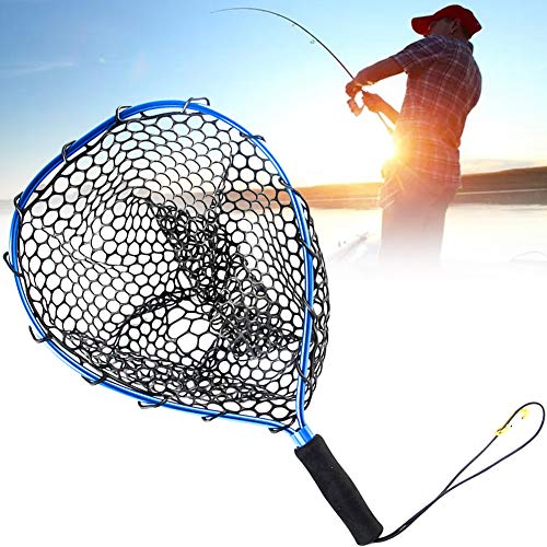 Crab Trap Flotteurs Filets de pêche Pêche à la Mouche d'atterrissage Truite Filet de pêche Epuisette Moulage et Release Net Ultra-léger en Alliage d'aluminium en Caoutchouc épuisettes Bleu-Noir