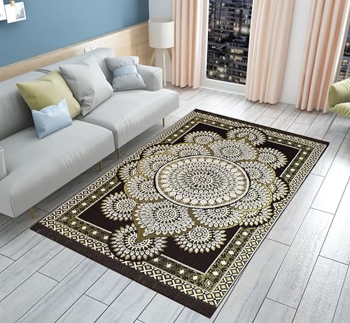 Image of Premium Cotton Carpet for Living Room 5 X 7 FEET | Carpet for Hall /Area Rugs /ChenilleCarpet /CottonCarpet /Carpet for Living Room /Kalin & Dari | Reactangular (Coffee)