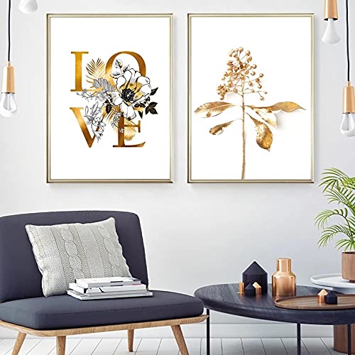 Salon décor à la maison tableau abstrait feuilles d'or