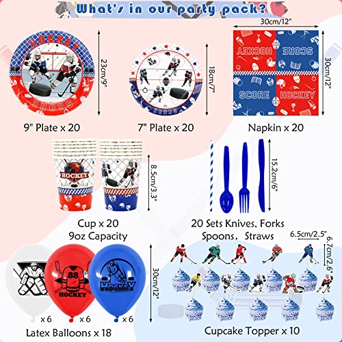Hockey Party Supplies Kit, Ice Hockey Party Favor Set, Ice Hockey Birthday Party Decorations Sport Events Favors, Includes Plates, Cups, Napkins, Tableware For Kids Serves 20 (B) #TOP1