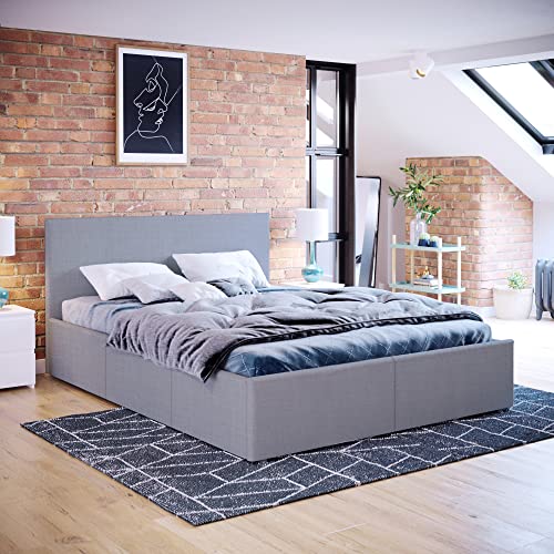 Vida Designs Veronica Double Ottoman Bed, 4 ft 6 Bed Frame Storage Lift Upholstered Fabric Headboard Bedroom Furniture, Light Grey Linen Vida Designs Veronica Double Ottoman Bed, 4 ft 6 Bed Frame Storage Lift Upholstered Fabric Headboard Bedroom Furniture, Light Grey Linen