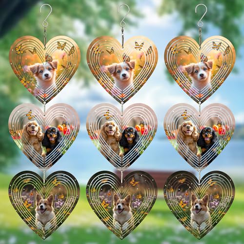 15in Dog Heart Wind Spinner Stainless Steel Hanging Garden Kinetic Art - image 1