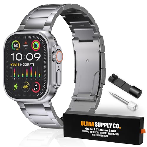 Ultra Supply Co. 49mm Titanium Band Compatible with Apple Watch Ultra 3, 2 & 1 – Adjustable Link Metal Bracelet, Fold-Over Clasp, Waterproof, One Size Fits All, Durable, Lightweight, Titanium
