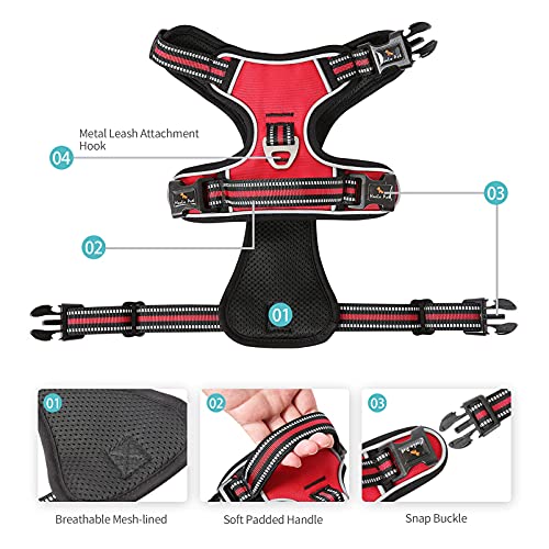 Image of HEELE Dog Harness Medium No Pull Vest Harness Adjustable Reflective and Durable for Outdoor Training, Red, M
