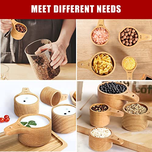Paincco Wood Measuring Cups Set Of 4, Handcrafted With Wood Polish Finish, Natural Wooden Measuring Cups For Measuring Dry Ingredients For Cooking Baking, Easy To Clean #TOP5