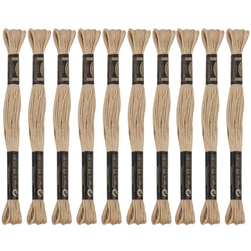 Image of 12 Skeins Premium Egyptian Embroidery Floss 9 Yards Each Egyptian Long Fiber Cotton Cross Stitch Thread for Embroidery Projects Bracelet. (12, Cream)