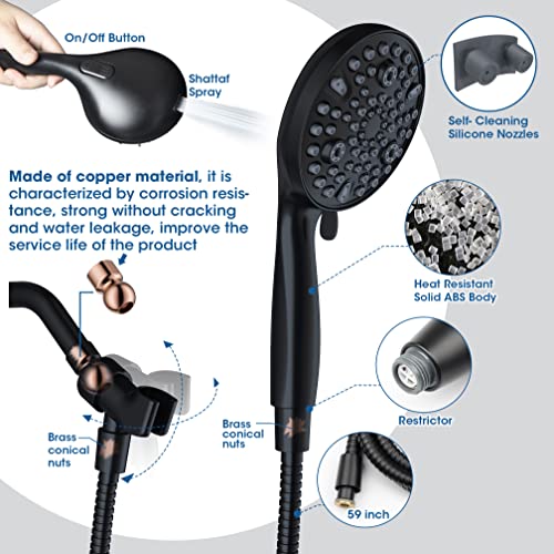 High Pressure Handheld Shower Head, 10-Setting Showerhead, 4.7”Detachable Showerhead Set With 5Ft Hose, Adjustable Bracket And Built-In Power Wash To Clean Tub, Tile & Pets - Black #TOP4