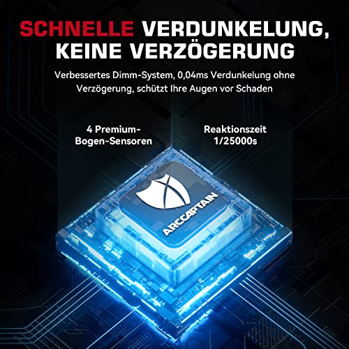 ARCCAPTAIN Schweißhelm Schweißmaske Automatischer Verdunkelung für TIG MIG ARC, 1/1/1/1 Top Optische Klarheit, Ultra-Leicht Schweißhelm Automatische Abdunkelung