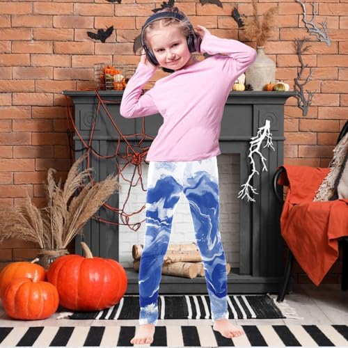 Girls' Leggings Ankle Length Printed Leggings Watercolor Blue Liquid Soft Comfortable Pants for Kids 4-10 Years2