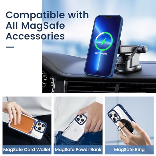 Image of VEGO Case for iPhone 13 Pro Max /iPhone 12 Pro Max Magnetic Case, Clear Hard PC Back Cover + Soft TPU Frame Slim Resist Scratches Protective Bumper Magnet Case for iPhone 13 Pro Max 6.7 inch -Navy Blue