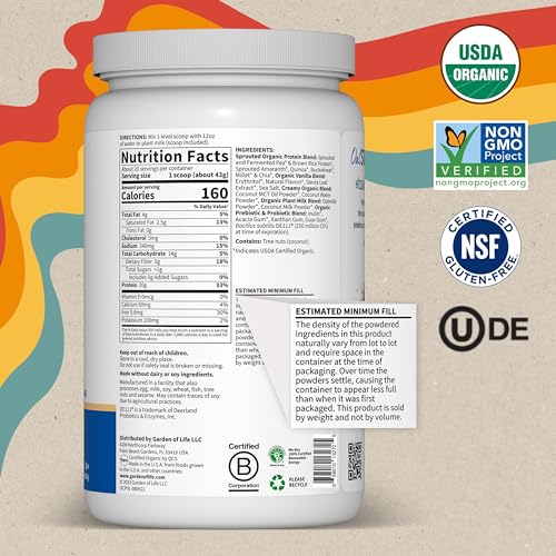 Garden Of Life FETEGT5171 Creamy Vanilla Cookie Protein Powder + Oatmilk 20G Organic Vegan Plant Based Protein thumb #4