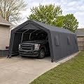 EROMMY 13 x 20 FT Heavy Duty Carport, 13 FT High Peak Portable Garage Shelter with All-Steel Frame, Roll-Up Zipper Doors & Vents, Waterproof PE Car Canopy for Truck, Boat, SUV, Gray