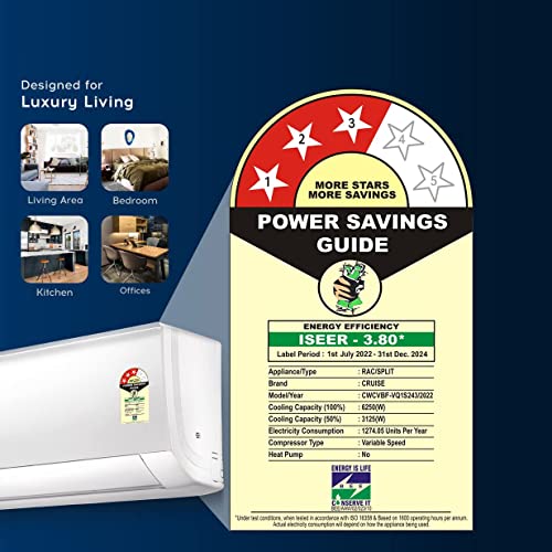 Image of Cruise 2 Ton 3 Star Inverter Split AC with 7-Stage Air Filtration (100% Copper, Convertible 4-in-1, PM 2.5 Filter, CWCVBF-VQ1S243, White)