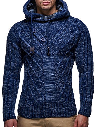 Leif Nelson Men’s Knitted Pullover | Long-sleeved slim fit hoodie | Basic winter hoodie-sweater for Men SM, Indigo4